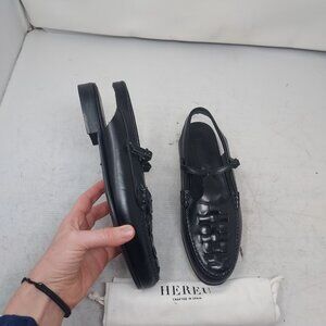 Hereu Roqueta Black Woven Slingback T-bar Buckle Loafer